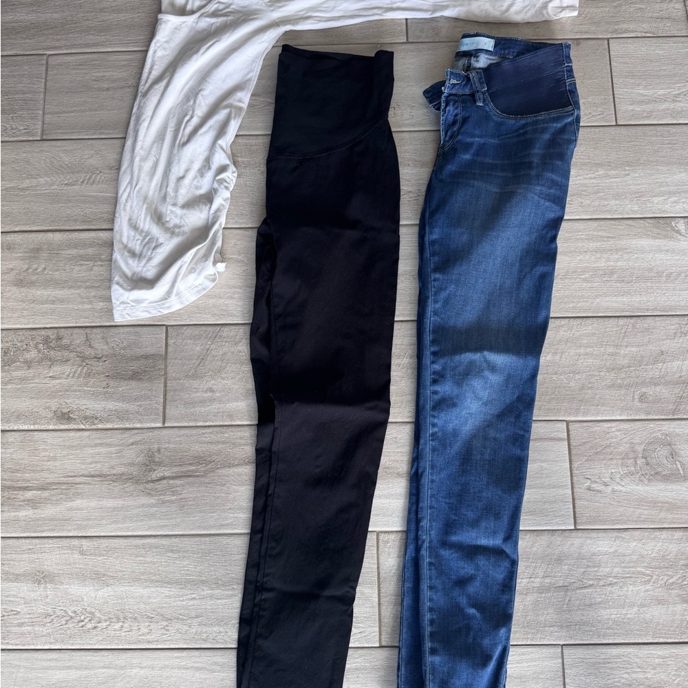 Ripe Maternity White Top and Black & Blue Jeans Set
